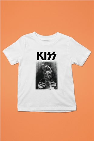 Kiss Baskılı Beyaz Unisex Çocuk Tişört