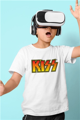 Kiss Baskılı Beyaz Unisex Çocuk Tişört