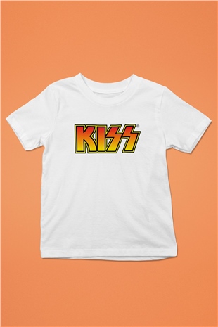 Kiss Baskılı Beyaz Unisex Çocuk Tişört