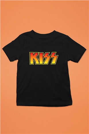 Kiss Baskılı Siyah Unisex Çocuk Tişört