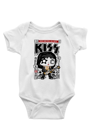 Kiss Baskılı Unisex Beyaz Bebek Body - Zıbın