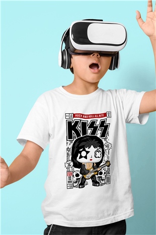 Kiss Baskılı Unisex Beyaz Çocuk Tişört