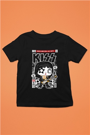 Kiss Baskılı Unisex Siyah Çocuk Tişört