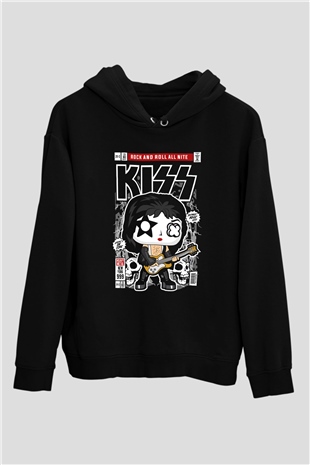 Kiss Baskılı Unisex Siyah Hoodie