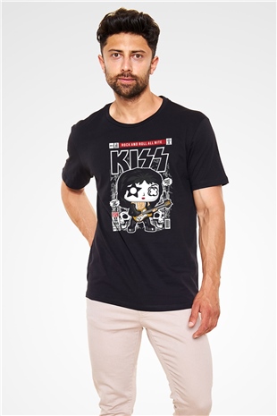 Kiss Baskılı Unisex Siyah Tişört