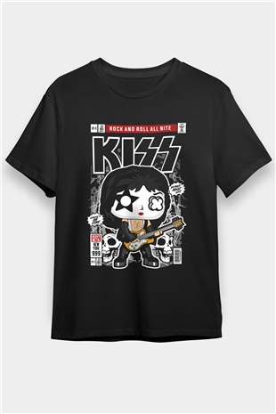 Kiss Baskılı Unisex Siyah Tişört
