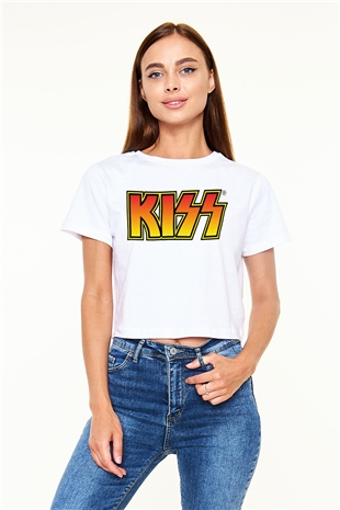 Kiss Beyaz Croptop Tişört