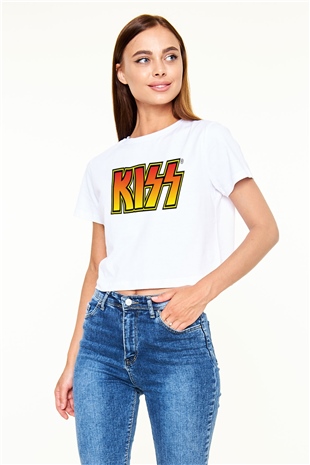 Kiss Beyaz Croptop Tişört