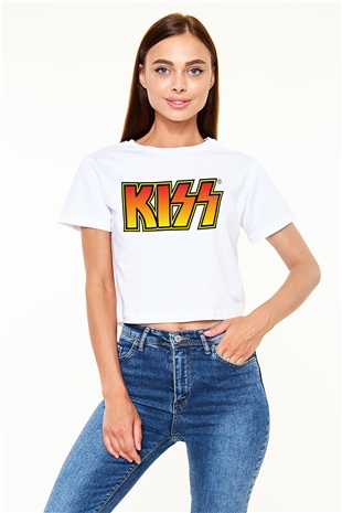 Kiss Beyaz Croptop Tişört