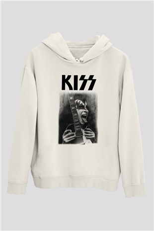 Kiss Beyaz Unisex Kapşonlu Sweatshirt
