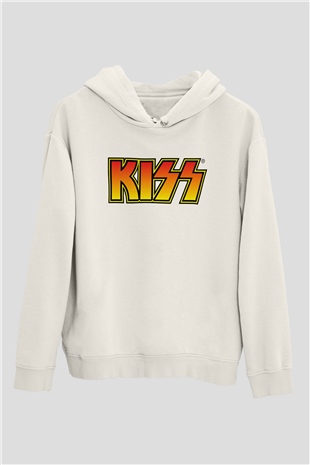 Kiss Beyaz Unisex Kapşonlu Sweatshirt