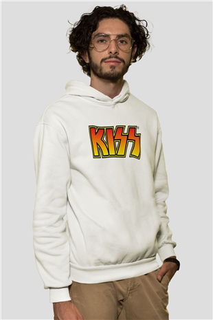 Kiss Beyaz Unisex Kapşonlu Sweatshirt