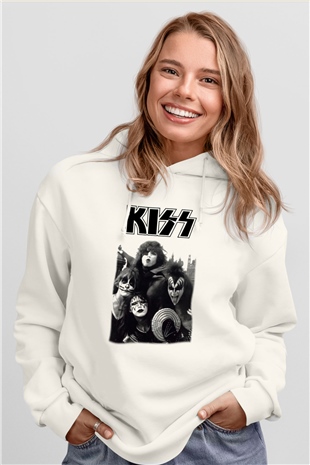Kiss Beyaz Unisex Kapşonlu Sweatshirt