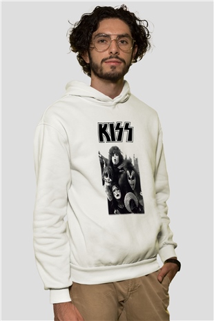 Kiss Beyaz Unisex Kapşonlu Sweatshirt