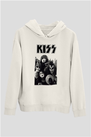 Kiss Beyaz Unisex Kapşonlu Sweatshirt