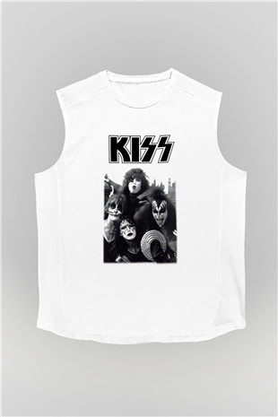 Kiss Beyaz Unisex Kolsuz Tişört