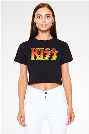 Kiss Siyah Crop Top Tişört