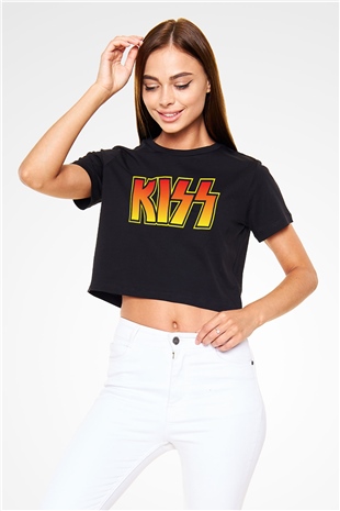 Kiss Siyah Crop Top Tişört
