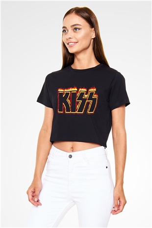 Kiss Siyah Crop Top Tişört