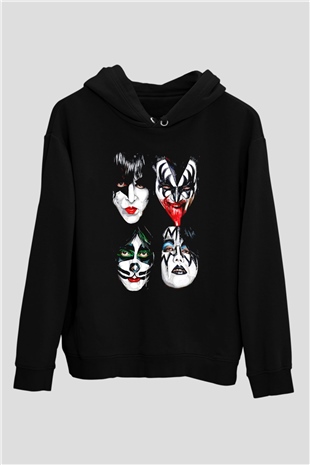 Kiss Siyah Unisex Kapüşonlu Sweatshirt
