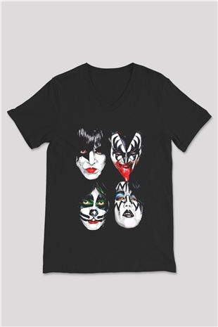 Kiss Siyah Unisex V Yaka Tişört
