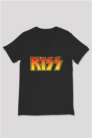 Kiss Siyah Unisex V Yaka Tişört T-Shirt