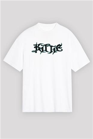 Kittie Baskılı Beyaz Unisex Oversize Tişört - Tshirt
