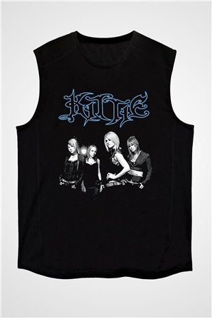 Kittie Baskılı Unisex Siyah Kolsuz Tişört - Tshirt