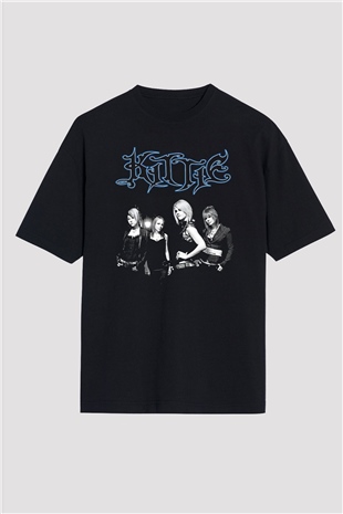 Kittie Baskılı Unisex Siyah Oversize Tişört - Tshirt