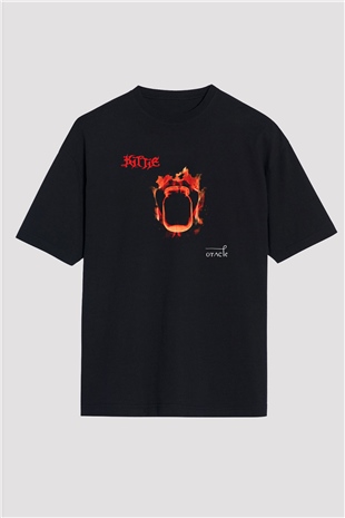Kittie Baskılı Unisex Siyah Oversize Tişört - Tshirt