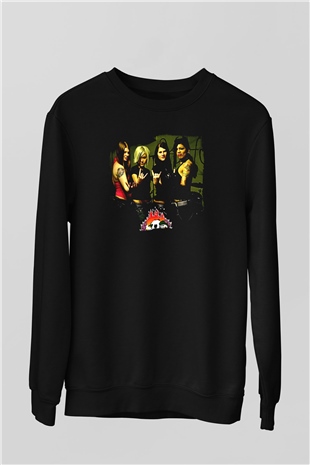Kittie Baskılı Unisex Siyah Sweatshirt
