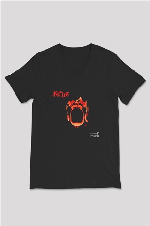 Kittie Baskılı Unisex Siyah V Yaka Tişört - Tshirt