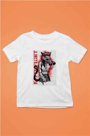 Kitty Fight Baskılı Unisex Beyaz  Çocuk Tişört