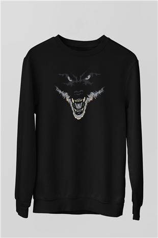 Kızgın Kurt Baskılı Unisex Siyah  Sweatshirt