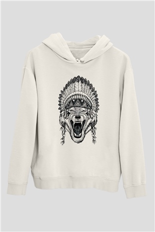 Kızılderili KurtBeyaz  Unisex Hoodie