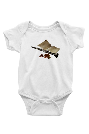 Klarnetçi Baskılı Beyaz Unisex Bebek Body - Zıbın