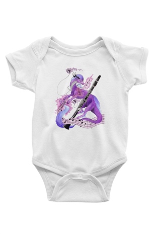 Klarnetçi Baskılı Beyaz Unisex Bebek Body - Zıbın