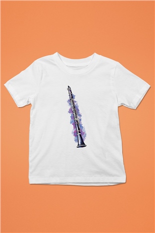 Klarnetçi Baskılı Beyaz Unisex Çocuk Tişört