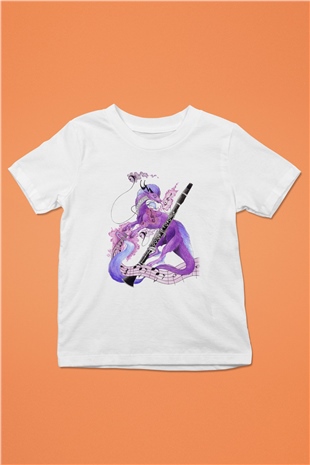 Klarnetçi Baskılı Beyaz Unisex Çocuk Tişört