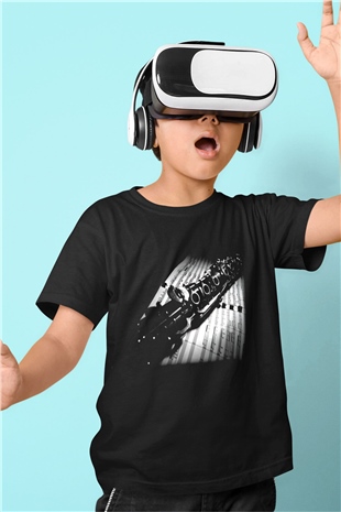 Klarnetçi Baskılı Siyah Unisex Çocuk Tişört