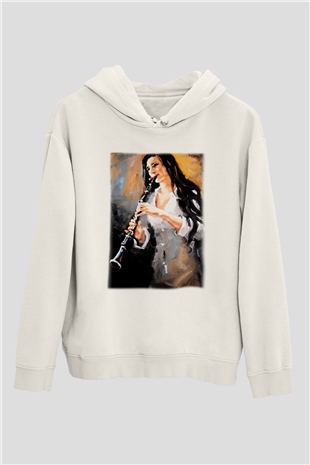 Klarnetçi Beyaz Unisex Hoodie