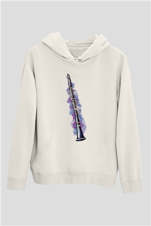 Klarnetçi Beyaz Unisex Hoodie