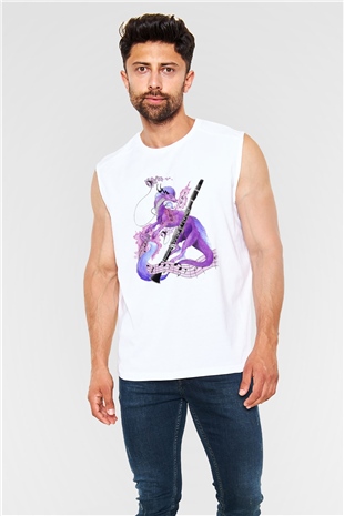 Klarnetçi Beyaz Unisex Kolsuz Tişört