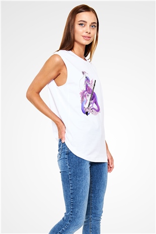 Klarnetçi Beyaz Unisex Kolsuz Tişört