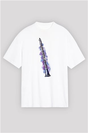 Klarnetçi Beyaz Unisex Oversize Tişört T-Shirt