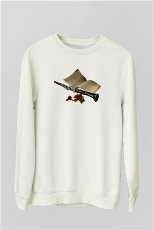 Klarnetçi Beyaz Unisex Sweatshirt