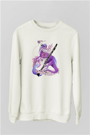 Klarnetçi Beyaz Unisex Sweatshirt