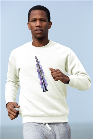 Klarnetçi Beyaz Unisex Sweatshirt