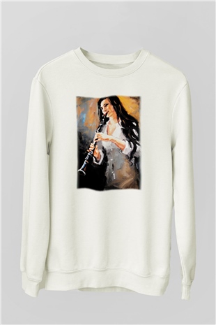 Klarnetçi Beyaz Unisex Sweatshirt
