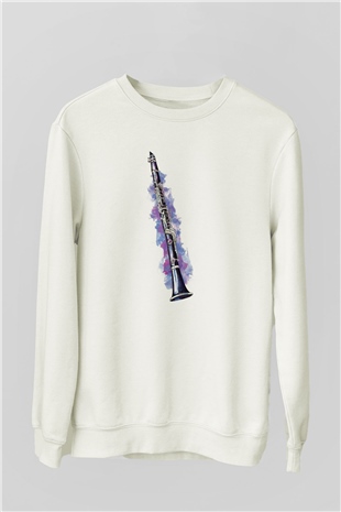 Klarnetçi Beyaz Unisex Sweatshirt